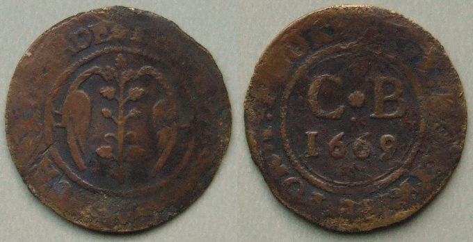 Chard 1669 farthing token Chard 1669 farthing token